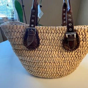 Straw Bag with Leather Trim